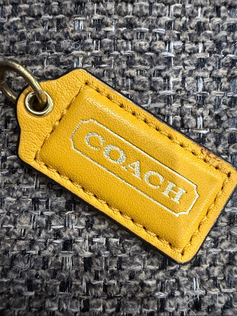 COACH Mustard Yellow Leather Logo Tag Keyring
